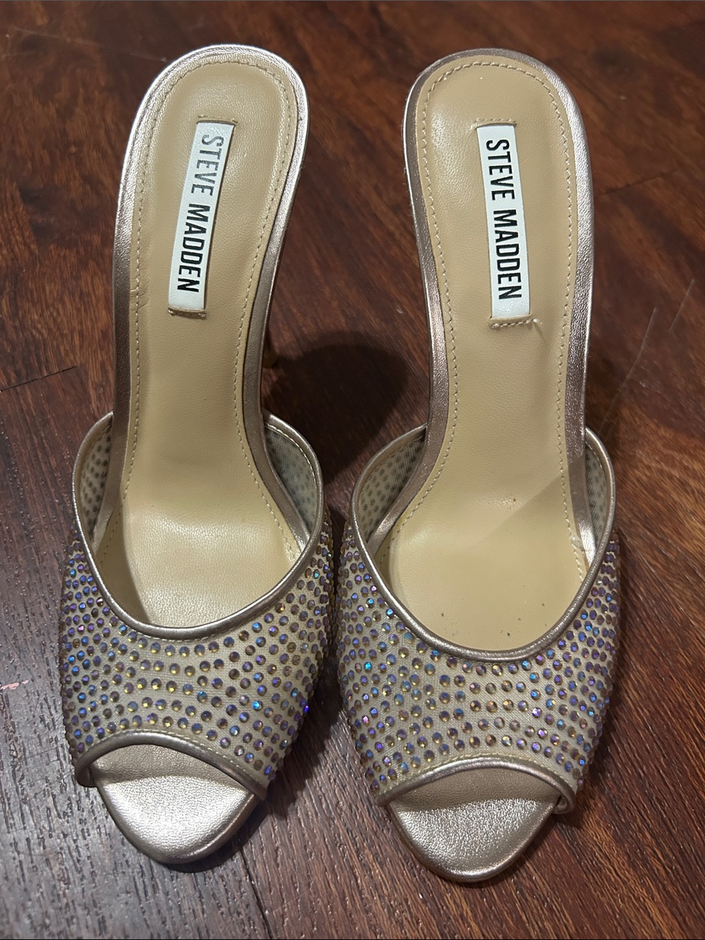 Steve Madden Champagne Rhinestone Slide Mules
